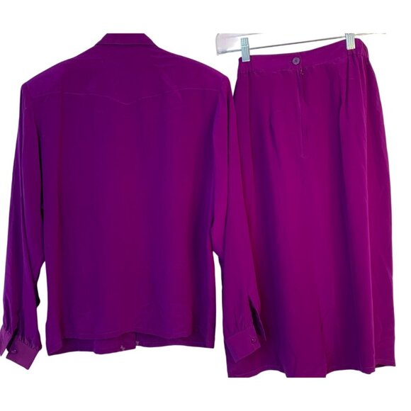 Vintage 80s Lé Club Purple Silk Skirt & Blouse Set Size 7/8 RBB10716 EUC 100% Si - Picture 7 of 8
